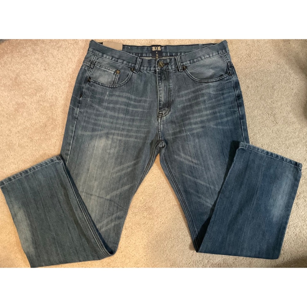 Mens F.U.S.A.I.FUSAI BLUE Y2K 1997 BLUE JEANS 38"x32" 100% Cotton STRAIGHT